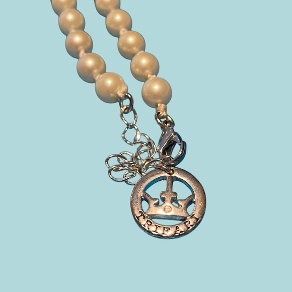 Crown Trifari Faux Pearl Rhinestone Drop Necklace - Picture 7 of 13